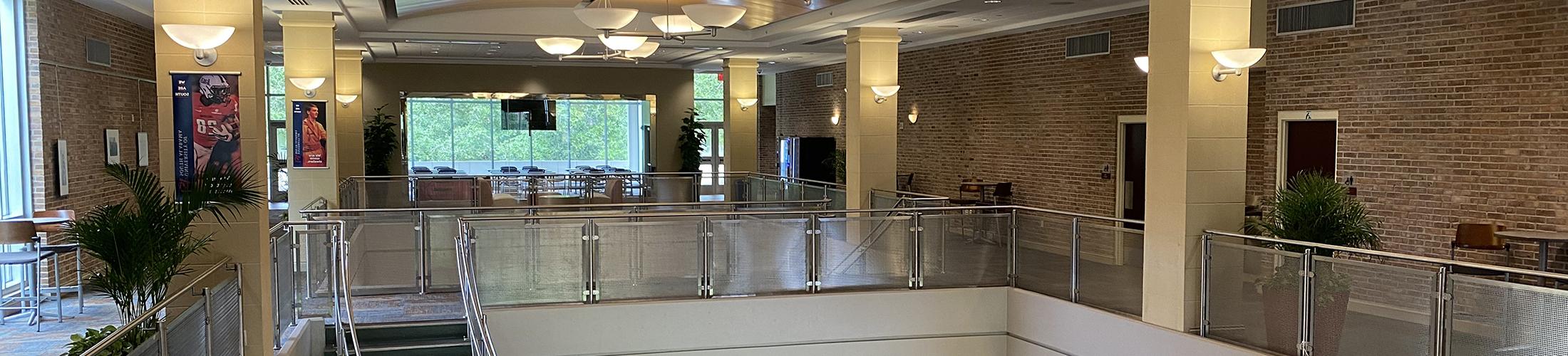 Student Center center with stairs and seating.